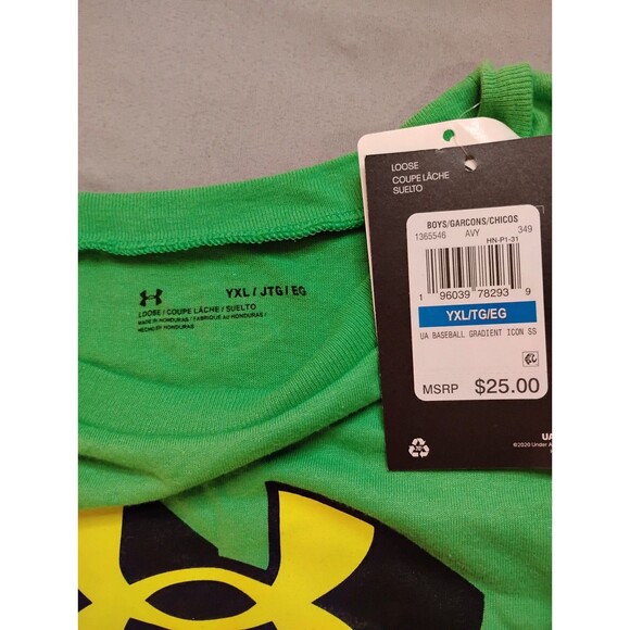 Boys Under Armour Gradient Baseball Icon Short Sleeve Shirt Green Youth XL - Picture 4 of 4